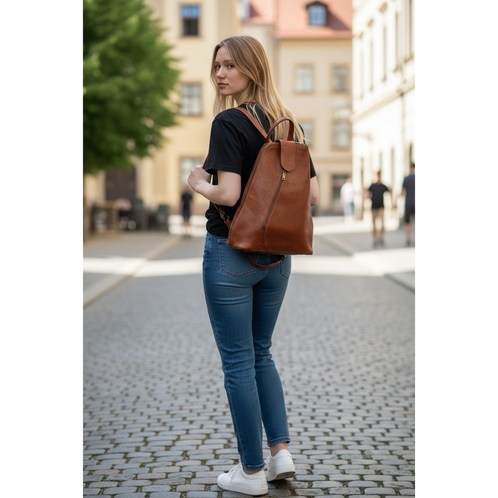 Kevim Leather Backpack Sling Bag‎ Brown